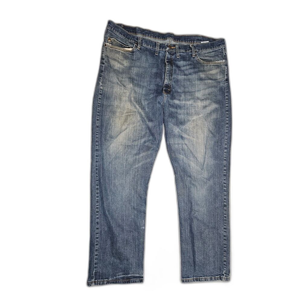 Wrangler Premium Quality Men's Jeans 44x30 Blue Distressed Straight Leg Denim - Picture 1 of 7